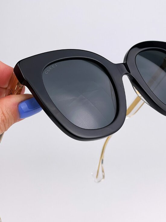 Gucci Seasonal Icon GG0564SN 001 Sunglasses Crystal Gold Black Cat Eye Women main image 5